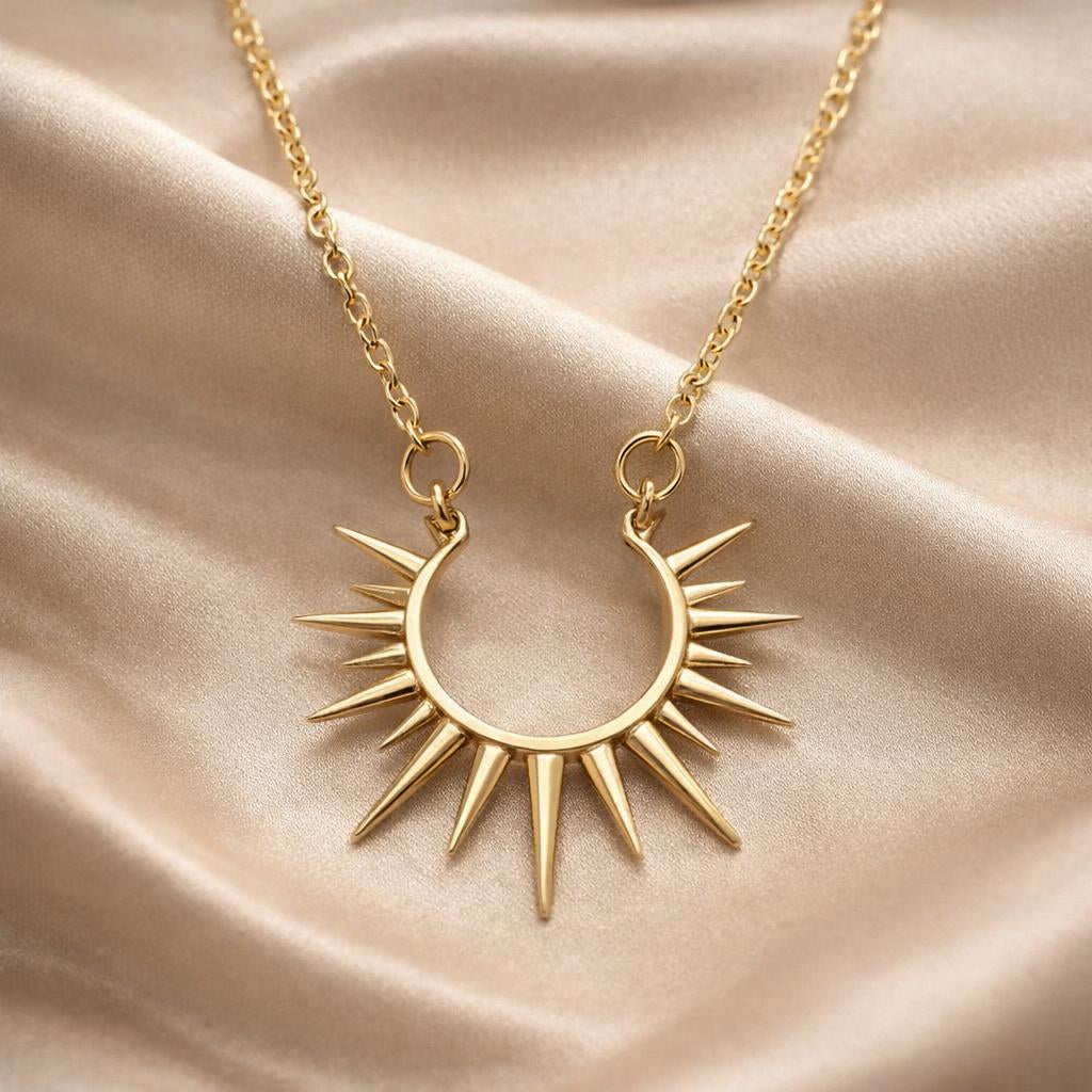 Pendentif en forme de tournesol en or blanc avec collier