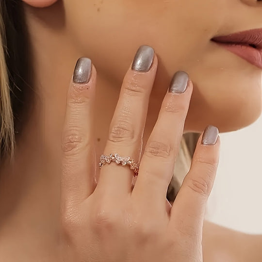 Bague en Forme de Papillon en Or Blanc avec Cristaux