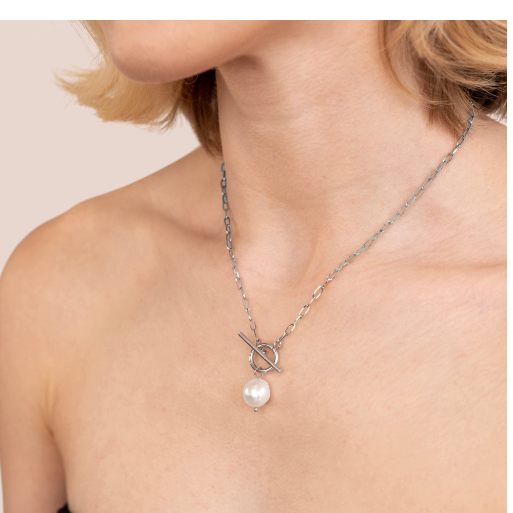 Collier en perles d'eau douce et argent Eva