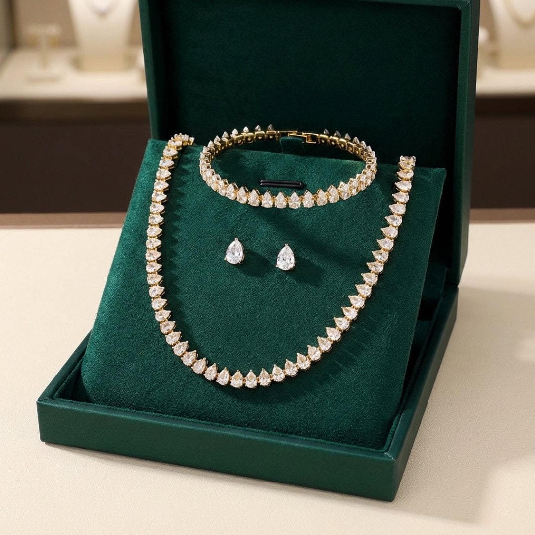 Superbe ensemble complet de mariage en zircon cubique clair rond