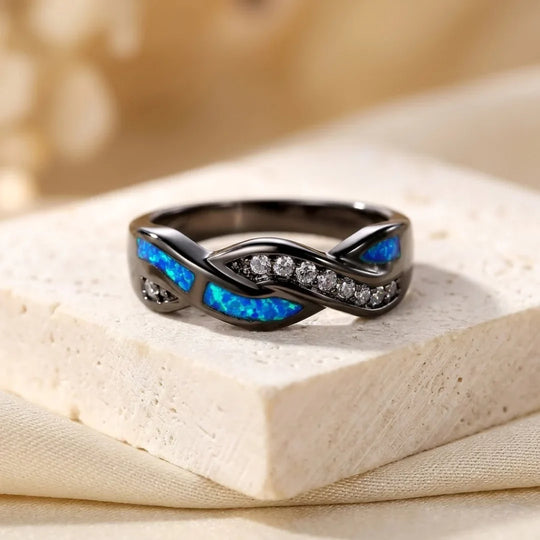 Bague en argent torsadée avec incrustation