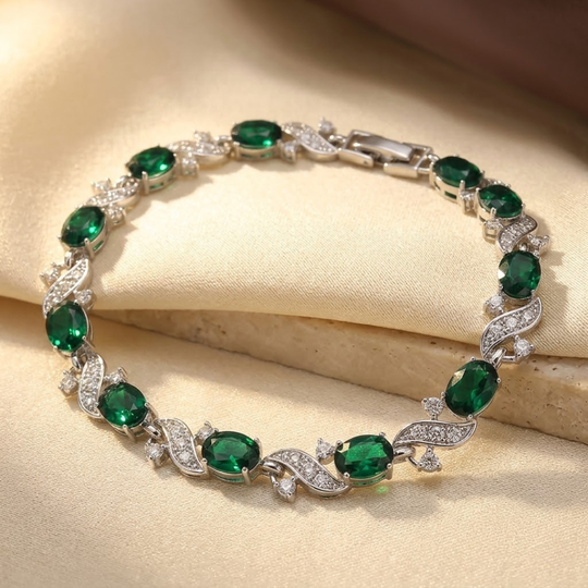 Bracelet Vintage en Émeraude Argentée