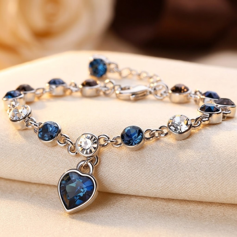 Bracelet Chaîne en Cœur de Saphir Argenté