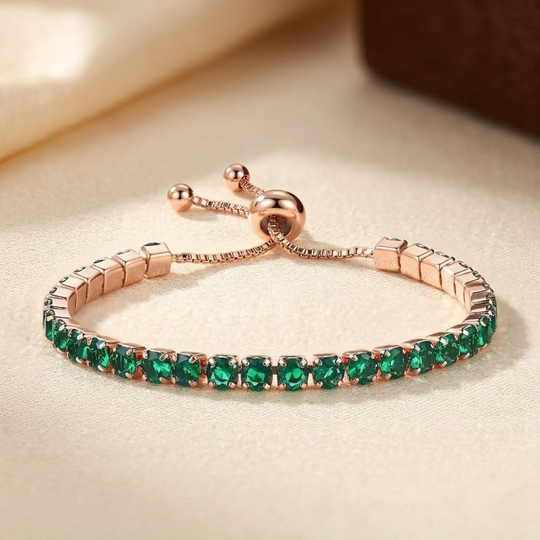 Bracelet de Tennis Ajustable en Or et Émeraude