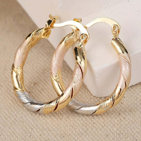 Boucles d'oreilles Vintage Créoles Rondes en Or, Argent et Rose