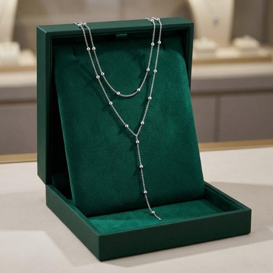Collier en perles à franges longues en or à double couche