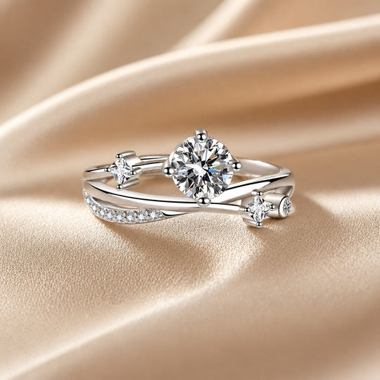 Bague en Zirconium Or Blanc Ciel Étoilé