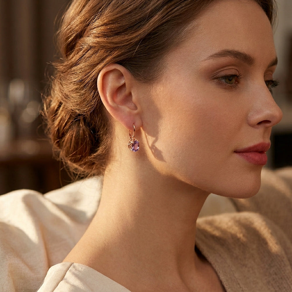 Boucles d'oreilles en améthyste et or rose
