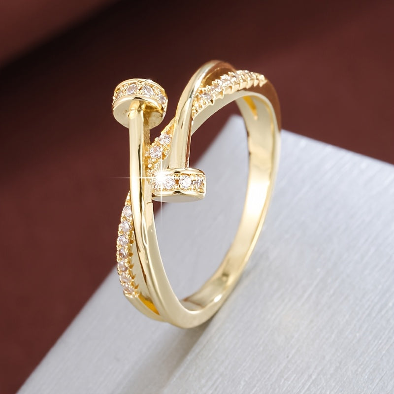 Bague croisée en or blanc avec zircones