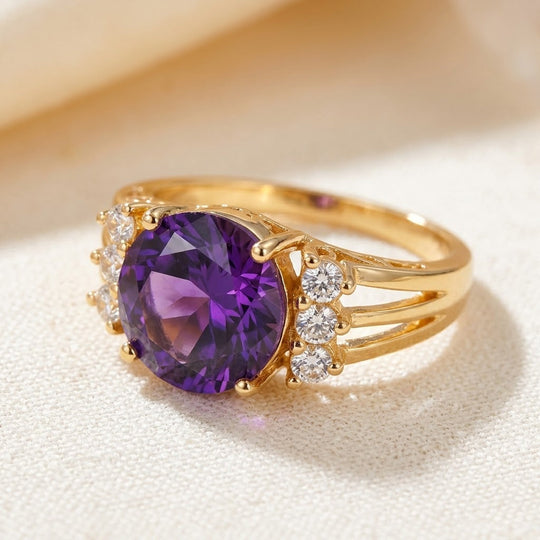 Bague en or avec améthyste à tige fendue