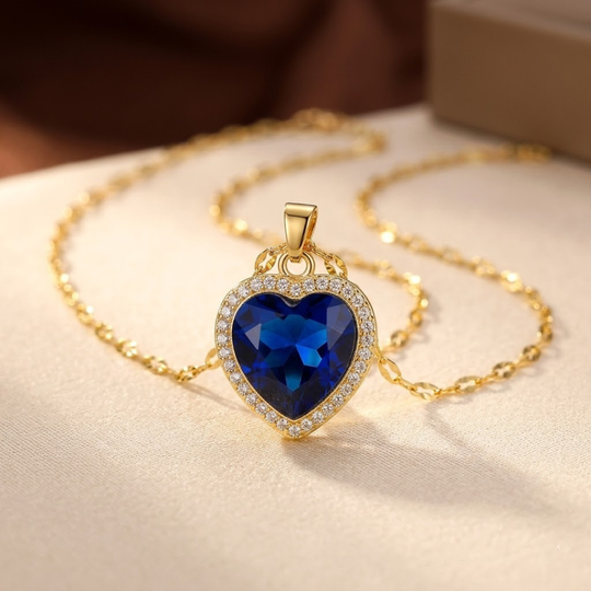 Collier en cœur de saphir doré