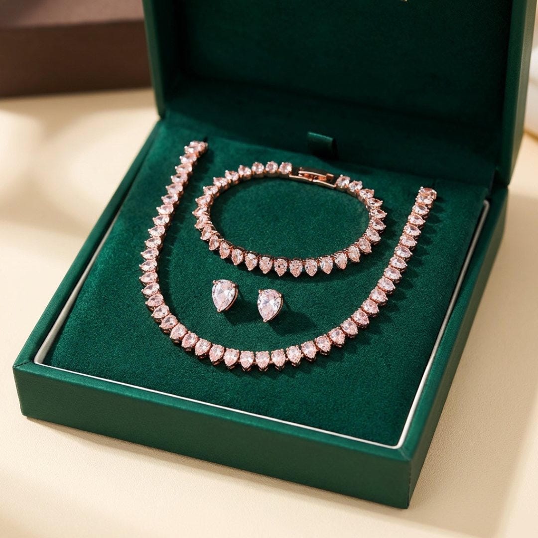 Superbe ensemble complet de mariage en zircon cubique clair rond