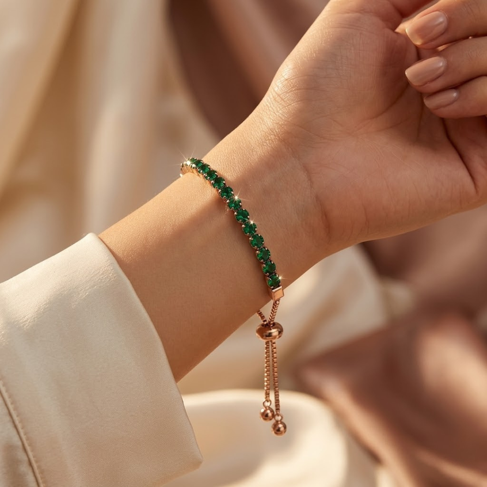 Bracelet de Tennis Ajustable en Or et Émeraude
