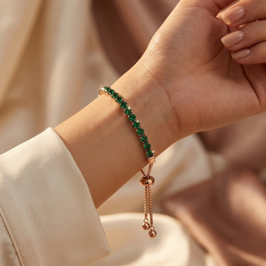 Bracelet de Tennis Ajustable en Or et Émeraude