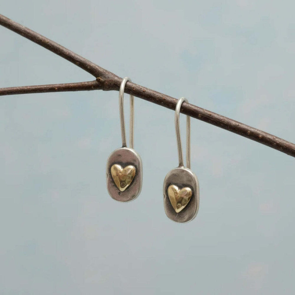 Boucles d'oreilles vintage en cœur doré incrusté