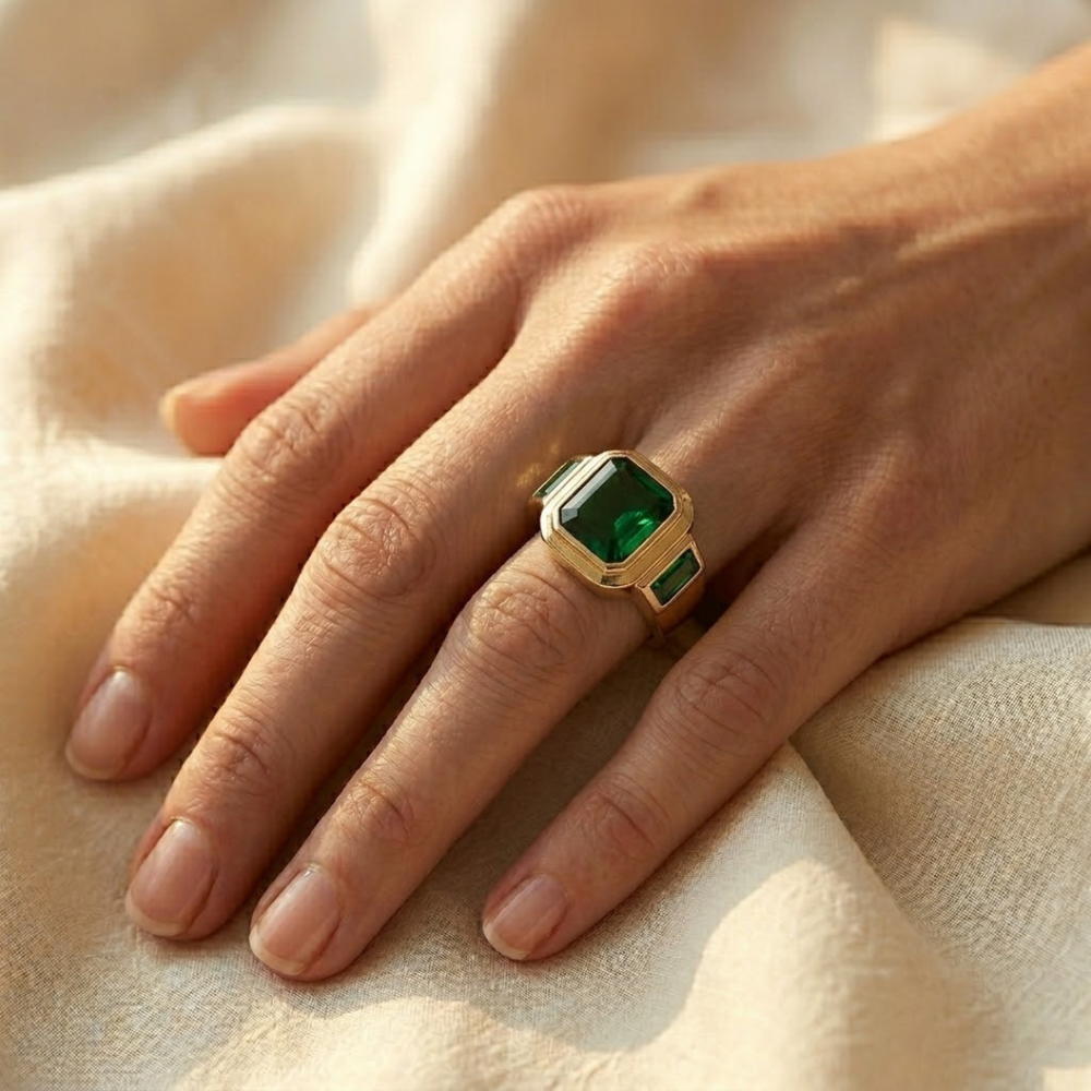 Bague Sceau en Or Émeraude