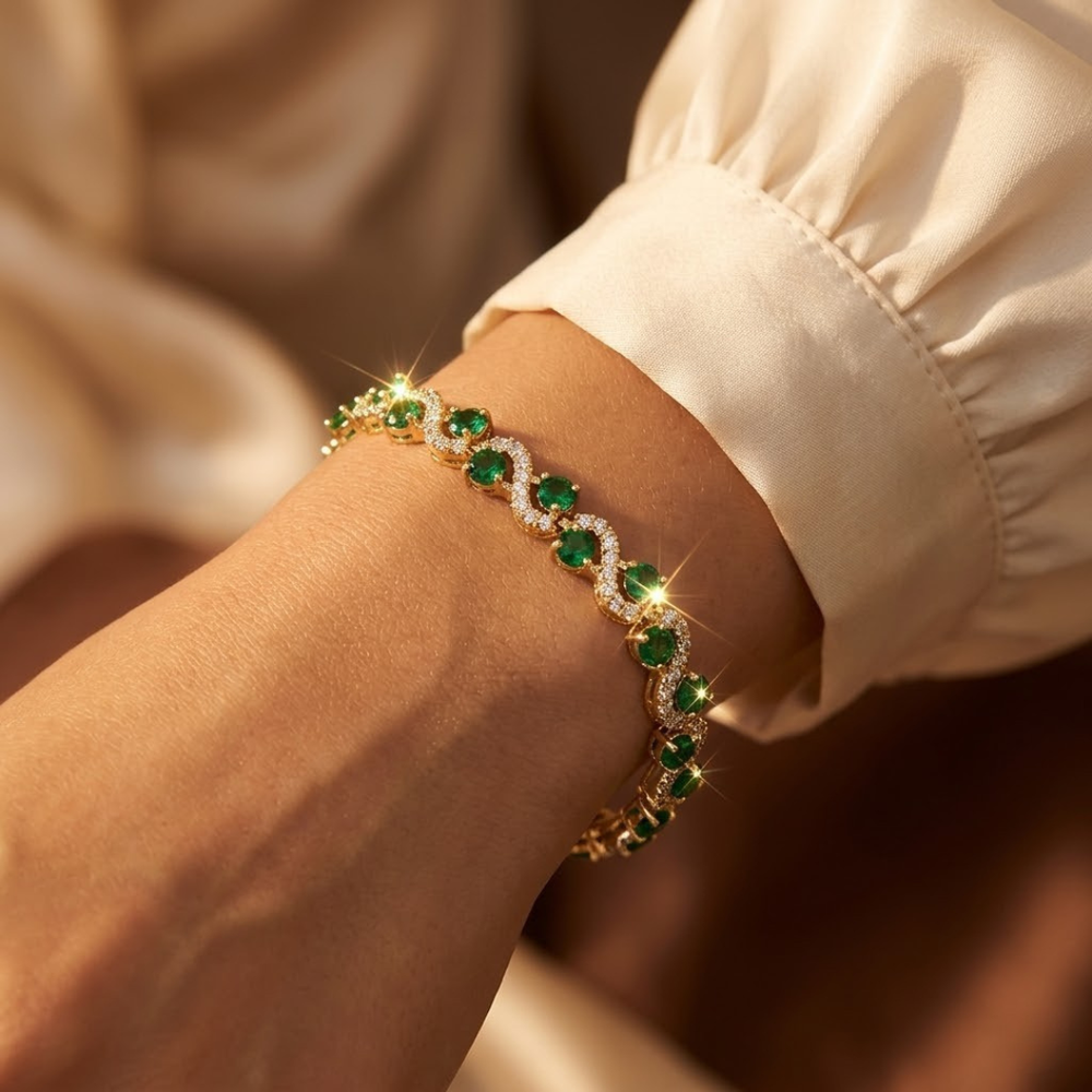 Bracelet Halo en Émeraude Dorée