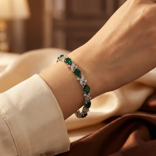 Bracelet Vintage en Émeraude Argentée