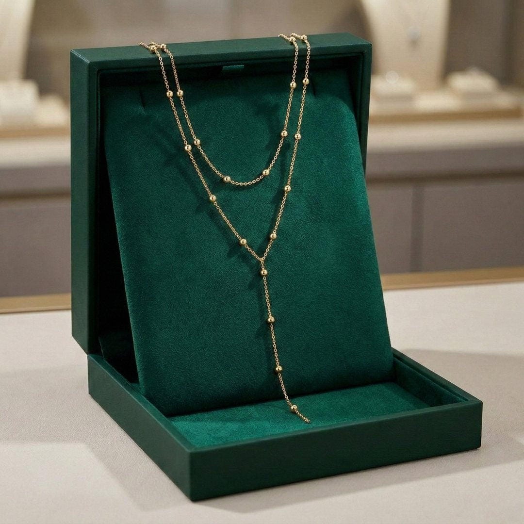 Collier en perles à franges longues en or à double couche