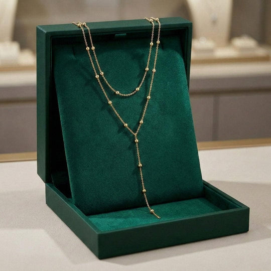 Collier en perles à franges longues en or à double couche