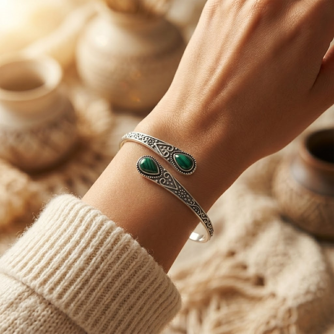 Bracelet Vintage Émeraude Argent
