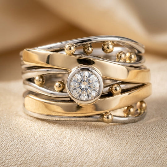 Bague en Argent et Or avec Monture en Enveloppement