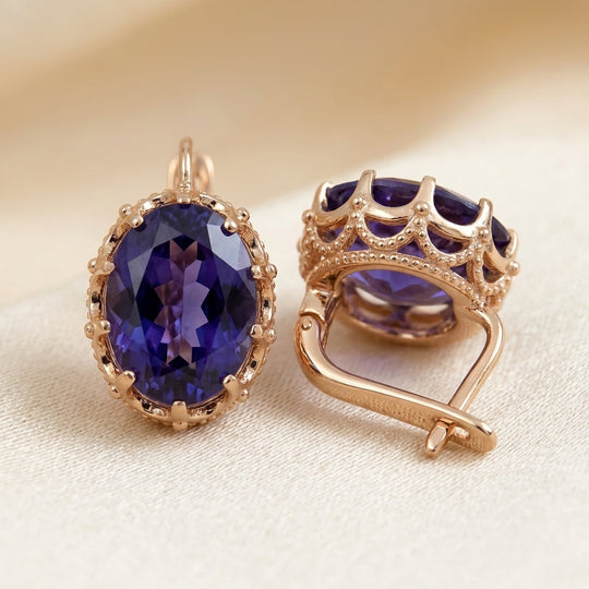 Boucles d'oreilles en couronne d'améthyste dorée