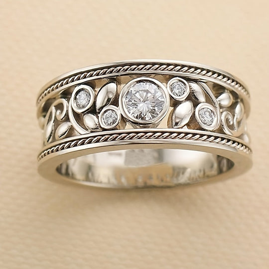 Élégante bague en or blanc avec zirconium