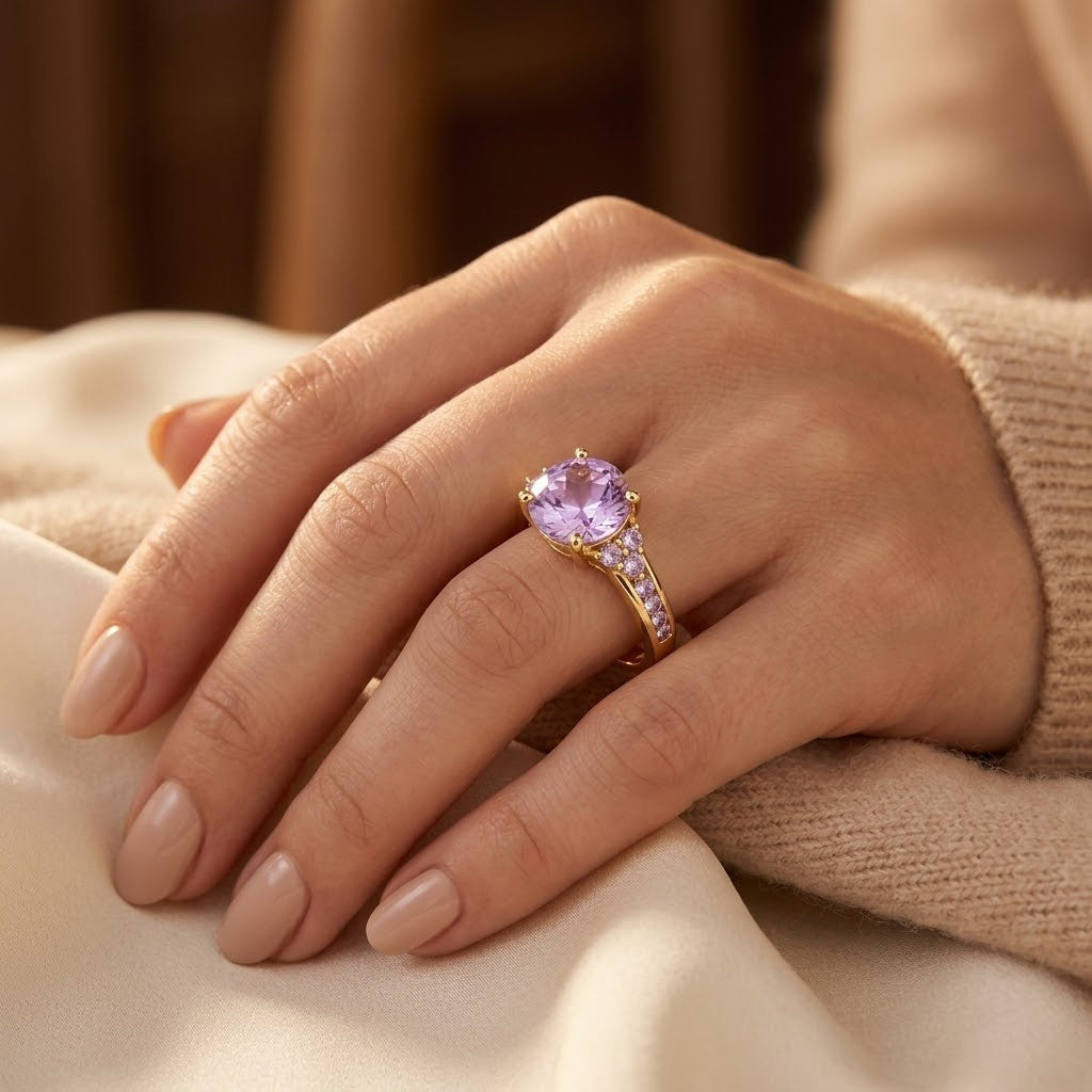 Bague en Améthyste Dorée