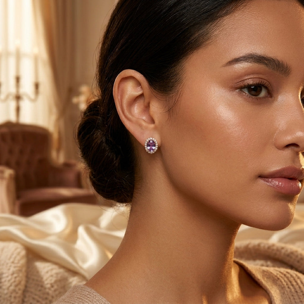 Boucles d'oreilles Halo en Or et Améthyste