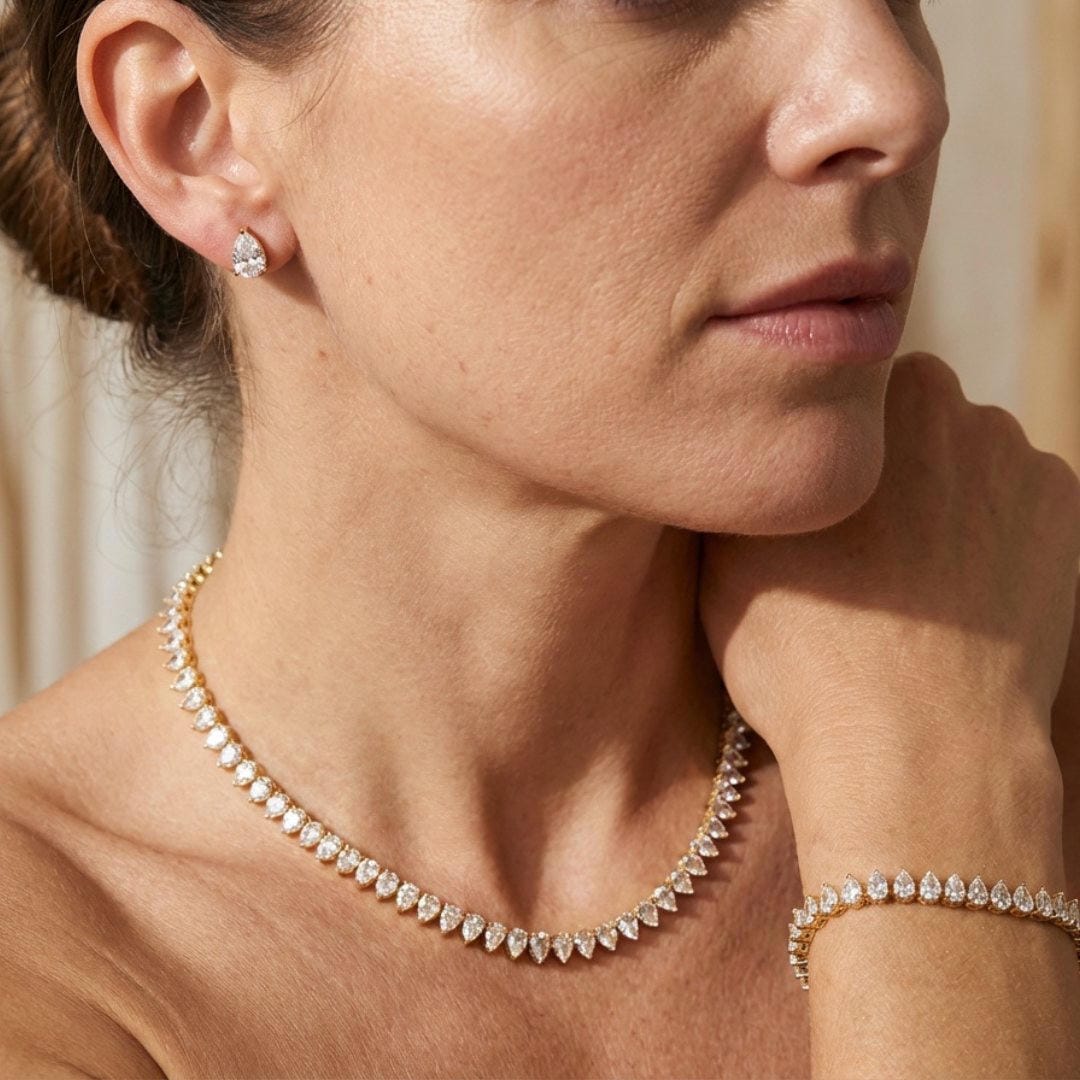 Superbe ensemble complet de mariage en zircon cubique clair rond