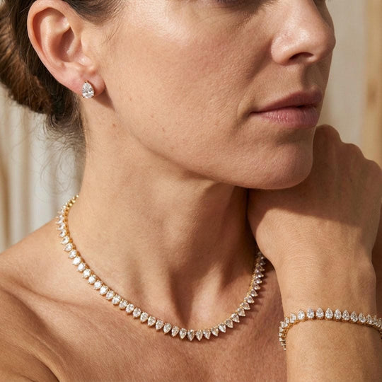 Superbe ensemble complet de mariage en zircon cubique clair rond