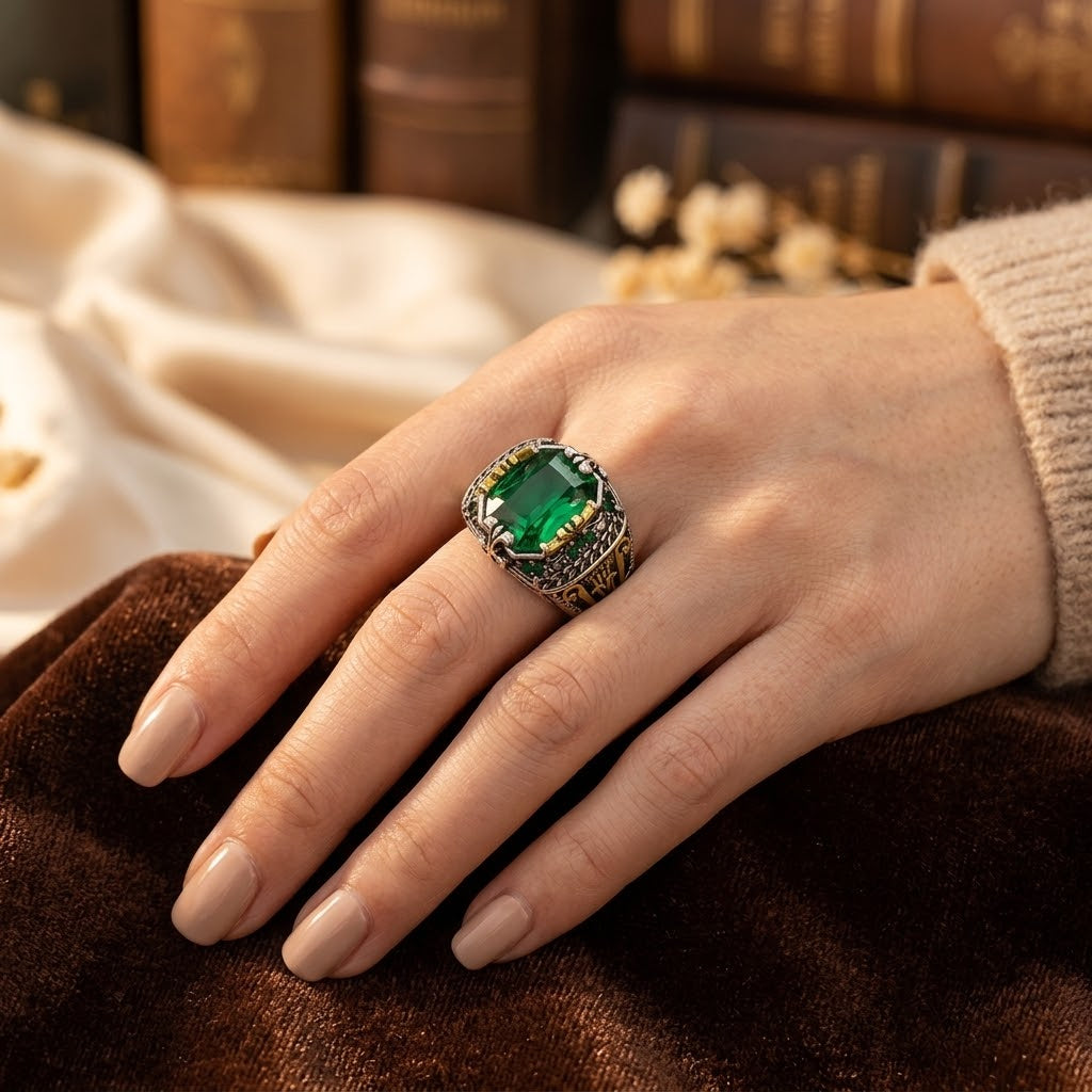 Bague Vintage en Argent Émeraude