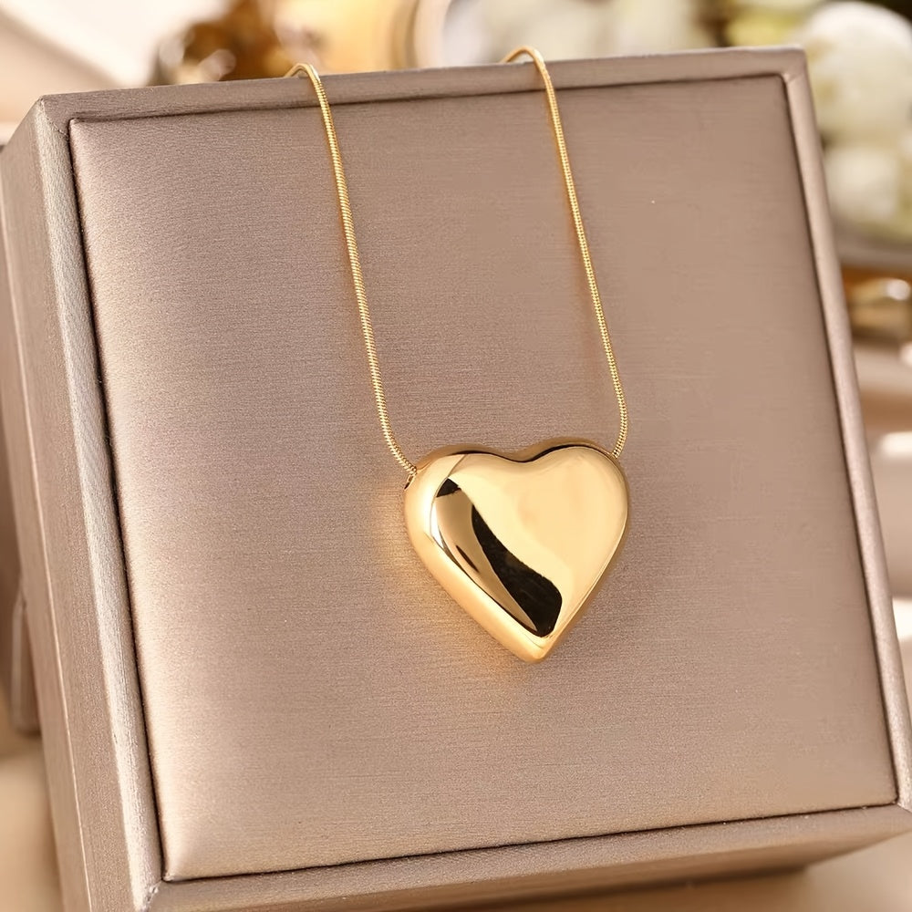 Collier Élégant avec Pendentif Cœur Puff en Or Blanc