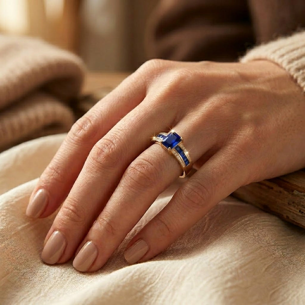 Bague en Or avec Saphir Taillée en Carré