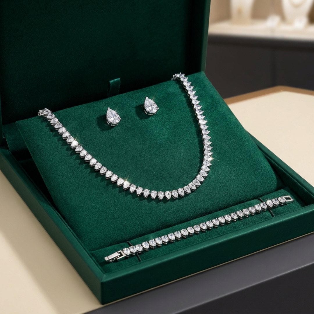 Superbe ensemble complet de mariage en zircon cubique clair rond
