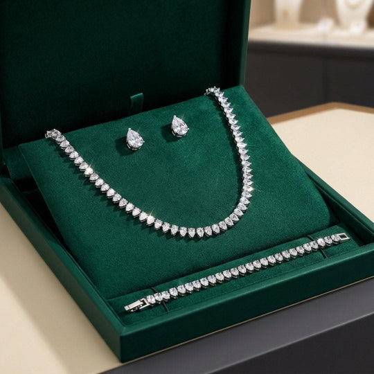 Superbe ensemble complet de mariage en zircon cubique clair rond