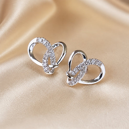 Boucles d'Oreilles Géométriques à Poussette en Zirconium et Or Blanc