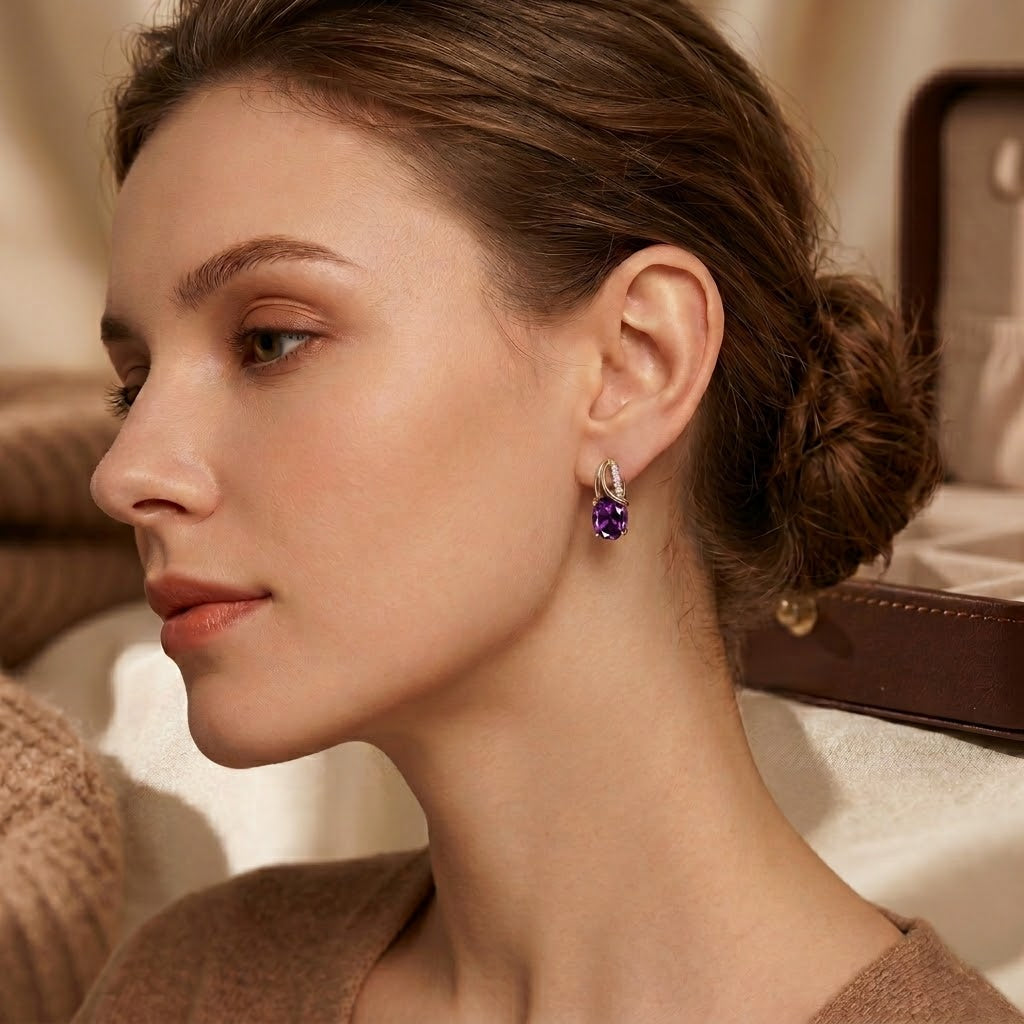Boucles d'oreilles créoles en or et améthyste