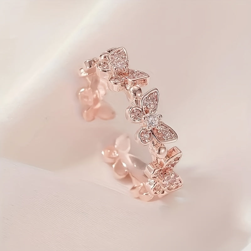 Bague en Forme de Papillon en Or Blanc avec Cristaux