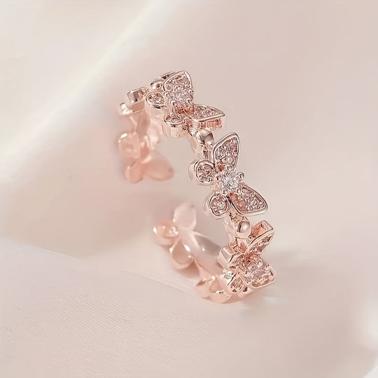 Bague en Forme de Papillon en Or Blanc avec Cristaux