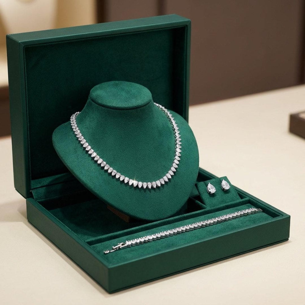 Superbe ensemble complet de mariage en zircon cubique clair rond