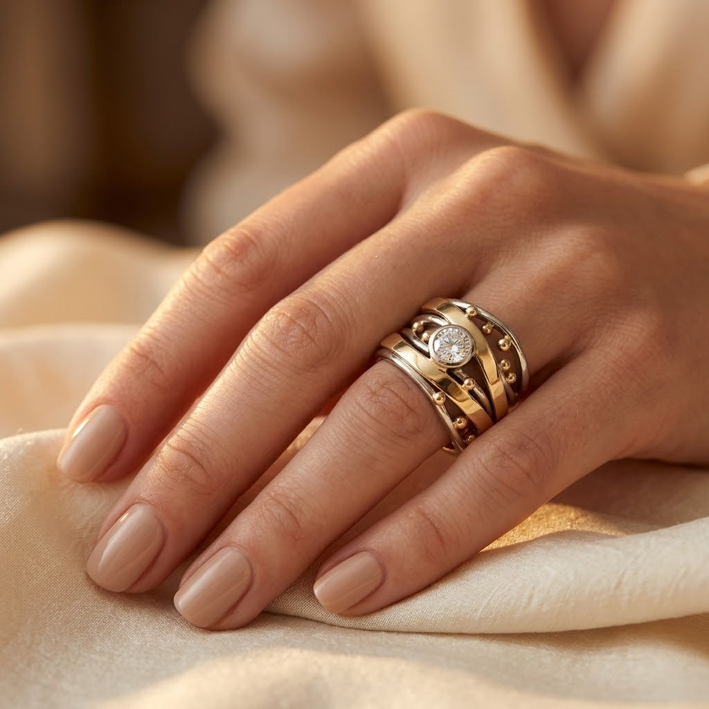 Bague en Argent et Or avec Monture en Enveloppement