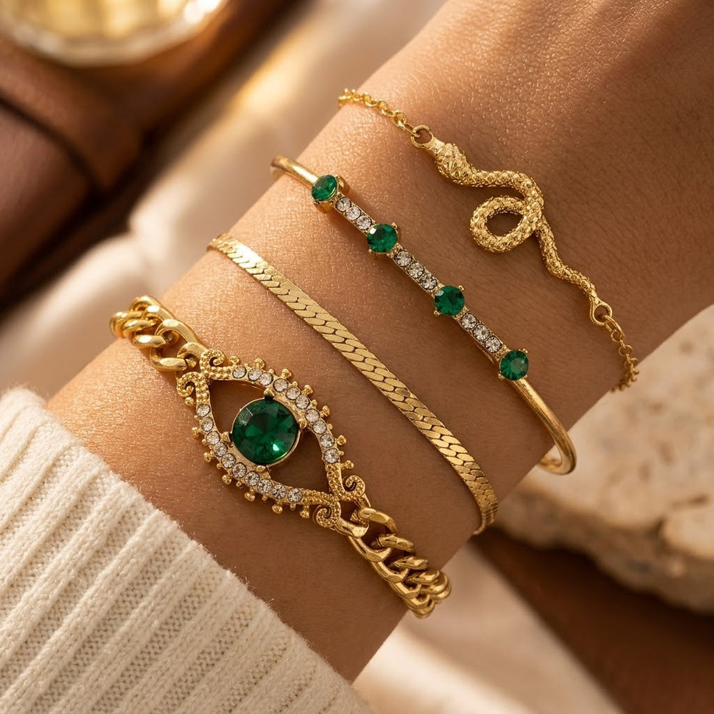 Bracelet Set en Émeraude Dorée