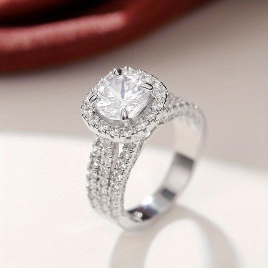 Bague Énonciatrice Halo Pavé en Coussin