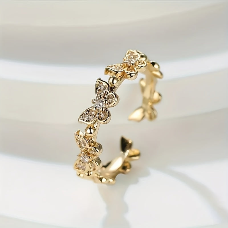 Bague en Forme de Papillon en Or Blanc avec Cristaux