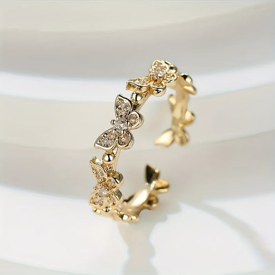 Bague en Forme de Papillon en Or Blanc avec Cristaux