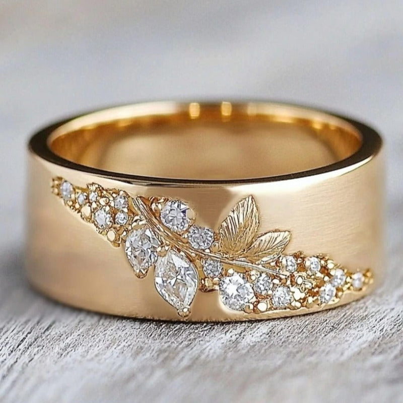 Bague en Zirconium avec Incrustation Dorée en Feuille