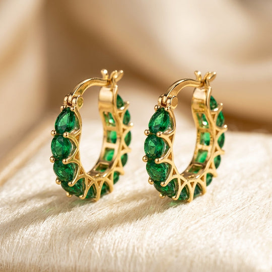 Boucles d'oreilles créoles en or émeraude