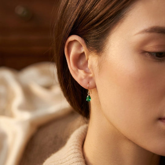 Boucles d'oreilles goutte d'eau en or émeraude